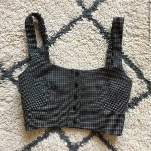 BRANDY • grey plaid button up cropped top bralette
